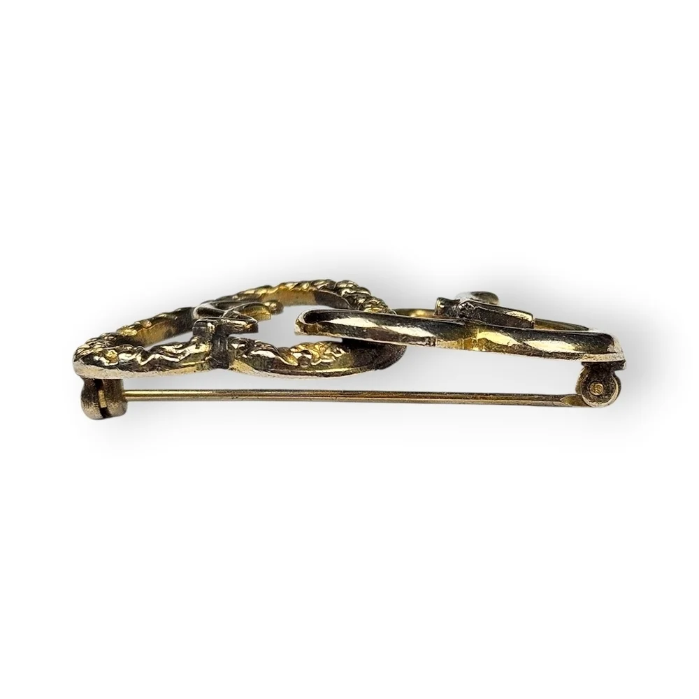 Vintage Sweetheart Brooch F S Initial Entwined Hearts Gold Plated 1940s 1.5